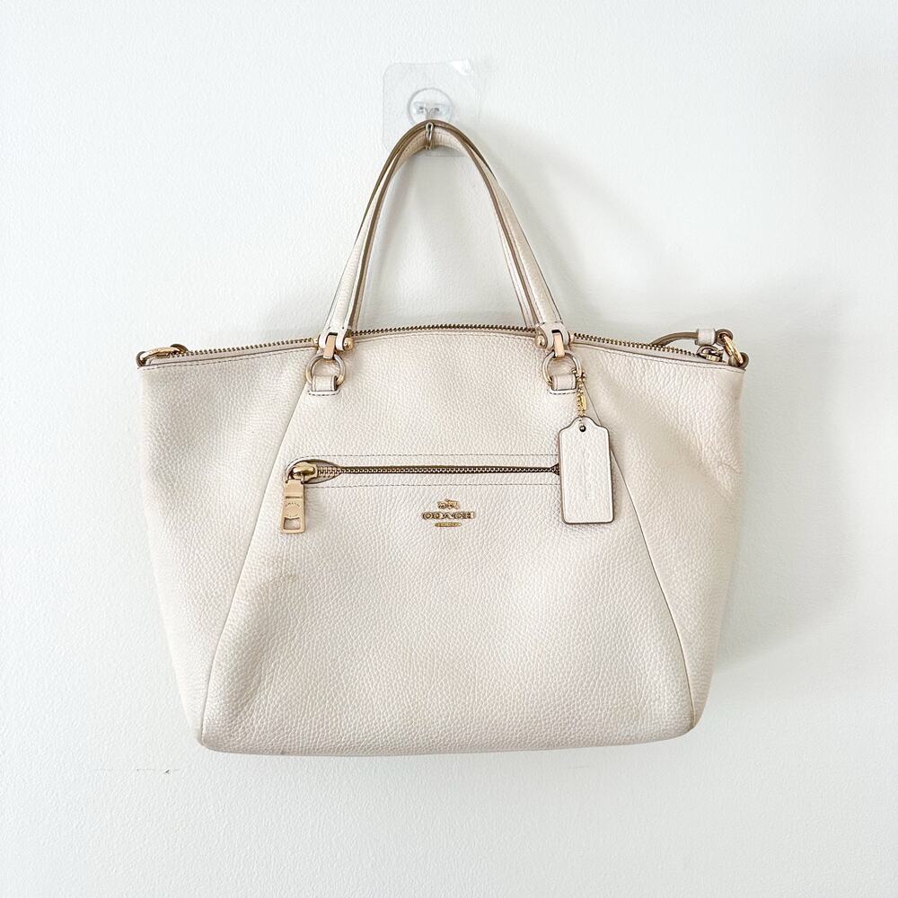 Coach Prairie Pebbled Leather Top Handle Crossbody Bag Cream